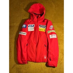 Spyder US Ski Team Winter Ski Jacket‎ Women Red Hooded Full Zip Puffer
